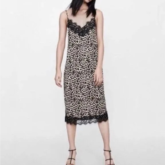 Zara Leopard Print Maxi Dress with Lace Trim - Picture 1 of 3